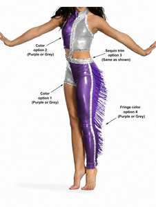 majjarote uniforms Women's Purple And Silver Stage Dance <b>Pants</b> With <b>Sequin</b> Trim And Fringe Performance Wear - Product Image 1
