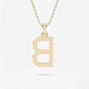Colgante de Oro Amarillo de 14K con Letra B y Cristales de Estrás Engastados en Bisel, Estilo Clásico, Amuleto Unisex para Uso Diario - Product Image 1