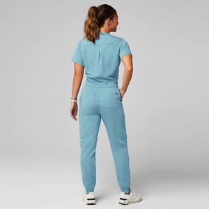 Women Light Blue 100% Cotton Scrub Set with Pockets Needle Detection Drawstring Waist for Hospital Use - Product Image 2