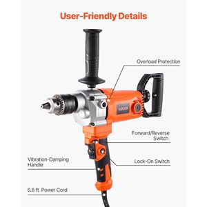 Trapano Elettrico a Filo da 5/8 Pollici con Miscelatore, 0-750 RPM, 5.63A, con Impugnatura a D, Set di Trapani Miscelatori - Product Image 6