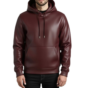 Veste d'hiver en cuir pour homme, motif uni, classique, de haute qualité, avec capuche, coupe-vent et imperméable, avec fermeture éclair - Product Image 6