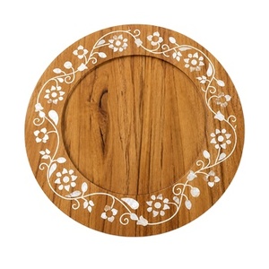 Handmade Wooden Tray with Mother of Pearl Inlay Round Serving Platter Decorative Food Tray for <b>Dining</b> <b>Table</b> Home Kitchen Decor - Product Image 1