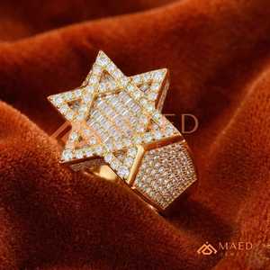 Men's Star Moissanite <b>Ring</b> Gold Tone <b>Iced</b> Out Baguette Round Cut Hip Hop Statement <b>Ring</b> Luxury Jewelry Gift - Product Image 5