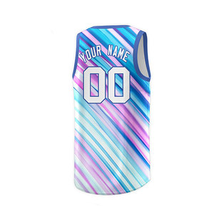 Uniforme de Baloncesto Sublimado de Alto Rendimiento, Azul, Rosa y Morado a Rayas, Tela Transpirable y Flexible - Product Image 6