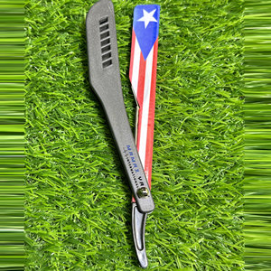 High Quality Straight <b>Edge</b> Barber Slide Razor for Men Durable <b>Plastic</b> Flag Handle Slide-out Stainless Steel Blade Professional - Product Image 3