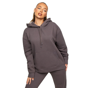 Sudadera con Capucha Oversize Gris para Mujer, de Venta Caliente, Color Sólido, Mezcla de Algodón y Forro Polar, Ajuste Regular, Transpirable, OEM - Product Image 1