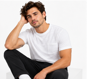 Camiseta de Manga Corta para Hombre, Cuello Redondo, Algodón Slub Blanco, Estilo Casual, Etiqueta Personalizada en el Cuello - Product Image 2