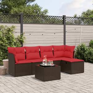 Juego de sofás de patio de ratán sintético marrón de 6 piezas con cojines, elegante colección de muebles para exteriores - Product Image 1