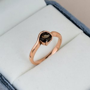 Prong Setting Smoky Quartz Gemstone <b>Ring</b> Solid 925 Sterling <b>Silver</b> Round Gemstone Solitaire Rose Gold Plated Curve Band <b>Ring</b> - Product Image 2