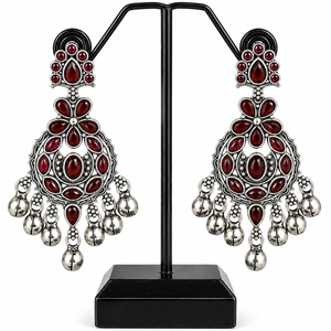 Pendientes de Araña Modernos Chapados en Plata Antigua de Fábrica Directa con Cristal Rojo Corte Pera Engastado en Bisel para Mujer, Venta al por Mayor para Bodas - Product Image 1