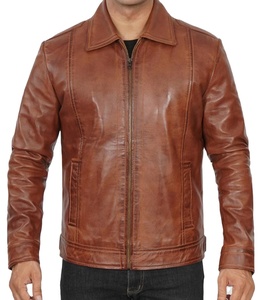 <b>Men's</b> Brown PU Motorcycle Jacket <b>Turtleneck</b> Collar Zipper Closure Casual Winter Wear Regular Fit Solid Color Eco-friendly Front - Product Image 3