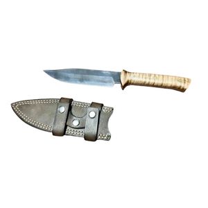 Cuchillo de Caza de Acero Inoxidable con Mango de Madera, Hoja de Punta Caída, Borde Recto, Cuchillo Táctico de Supervivencia para Exteriores - Product Image 1