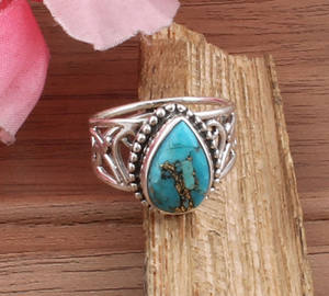 Wholesale Handmade Blue Copper <b>Turquoise</b> Bezel Setting <b>Ring</b> 925 Sterling Silver Boho Statement Jewelry Genuine Matrix Party - Product Image 2