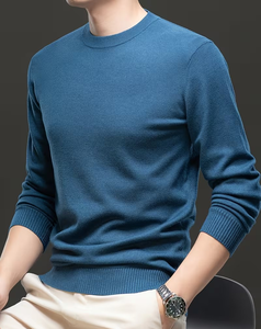 Men's Crew Neck Knitted Pullover Solid Color Casual Oversized 100% Polyester Terry Fabric Breathable Winter Wear Front Logo - Product Image 1