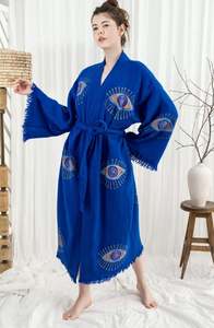 2026 Kimono largo de algodón con estampado a mano de Ojo Turco, estilo hippie, étnico bohemio, para mujer, ideal para playa y festivales - Product Image 4