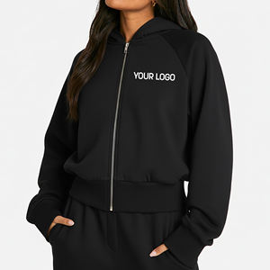 Sudadera con Capucha Negra de Alta Calidad para Mujer, con Cierre, Manga Larga, Tejida en Algodón, Informal, para Otoño, con Bolsillos, Color Sólido - Product Image 4
