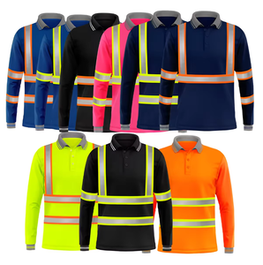 Men's Long Sleeve Hi Vis Polo <b>Work</b> Shirt Birdeye Mesh & Safety Reflective Polyester with Pockets Customizable Logo for Workwear - Product Image 1