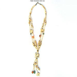 Collier multicouche en perles d'os en forme de cœur avec breloques éléphant en résine, style bohème, unisexe, bijoux ethniques de fête, pièce maîtresse MAE - Product Image 2