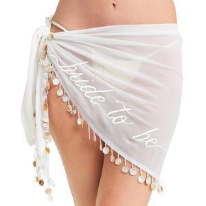 Pareo de novia para despedida de soltera, playa, regalo nupcial, adornado con perlas, para despedida de soltera, compromiso, cubierta de gasa blanca - Product Image 1