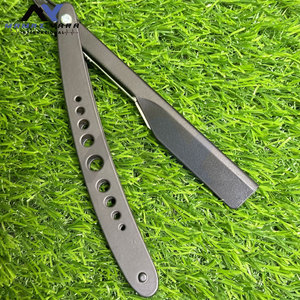 มีดโกนหนวดตรงแบบพับได้สำหรับผู้ชายมีดโกนหนวดแบบเปียกด้ามจับสีดำด้านดีไซน์แบบมีรูตามสั่ง - Product Image 2