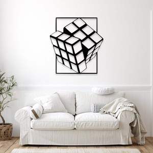 Décoration murale en métal 3D en forme de cube, art mural géométrique moderne inspiré des puzzles, noir, découpe laser - Product Image 3