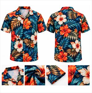 Chemise d'été décontractée pour homme, à motif floral hawaïen, extensible, tissée, respirante, à séchage rapide, écologique, avec fermeture à bouton unique - Product Image 3