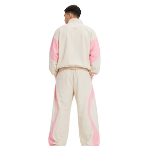 Chándal unisex retro de nailon con bloques de color, chaqueta impermeable con cremallera y logotipo bordado personalizado, y joggers de pierna ancha, cortavientos OEM - Product Image 3