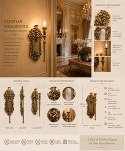 Royal Venetian Baroque <b>Wall</b> <b>Sconce</b> Luxury Decorative <b>Wall</b> <b>Light</b> with Handcrafted Mirror Details, Ornamental Brass Finish, - Product Image 3