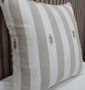 Classic <b>White</b> Stripe 100% Pure Linen Square Cushion Cover with Embroidered Detail Luxury Home Hotel Decorative <b>Throw</b> Pillow Case - Product Image 4