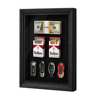 Cadre de présentation 3D creux détachable en bois noir avec verre véritable pour la collection de clés de voiture et de billets de banque