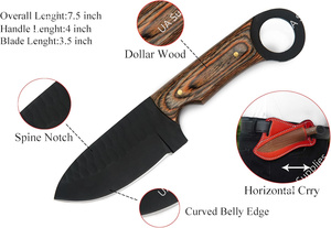 มีดทำมือจากเหล็ก 1095 แบบเต็มด้ามคมกริบ มีรูสำหรับนิ้วมือ เหมาะสำหรับการล่าสัตว์ ตั้งแคมป์ พกพา ใช้ในชีวิตประจำวัน ด้ามไม้ปักก้า คุณภาพระดับอุตสาหกรรม รับผลิตแบบ OEM/ODM - Product Image 3