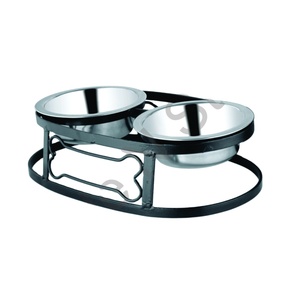 Pet Bowl With Wire Stand Bone Design Included Stainless Steel Insulated <b>Dog</b> Bowl With Metal Stand Non-Slip Wholesale - Product Image 1