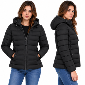 grey puffer jacket <b>women</b> hooded down coat winter quilted bubble outerwear casual slim fit <b>thermal</b> warm jacket OEM <b>clothing</b> - Product Image 6