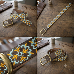Ceinture Polo en Cuir Rayé Décontractée Equipro avec Boucle Carrée en Alliage, Design Brodé Durable, Moulage Monobloc, Largeur 3,5 cm - Product Image 3