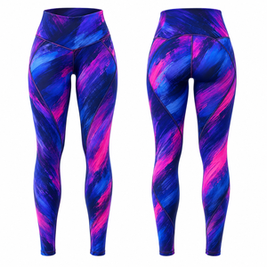 Leggings de yoga taille haute longueur intégrale, imprimé géométrique par sublimation, coutures contrastées, extensibles dans les quatre sens, en Spandex et Polyester - Product Image 1