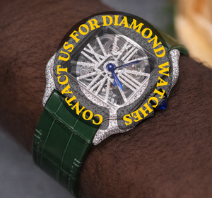 Shiny Custom Green Leather Band Square <b>Case</b> Skeleton Dial Moissanite Diamond Bust Down Mechanical Unique Branded Collection - Product Image 5
