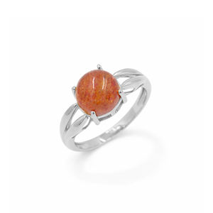 1 Micron Gold Plated and Rhodium Plated Classic Sunstone Round Cabochon V Shape Band Designer <b>Statement</b> <b>Ring</b> for Wedding Party - Product Image 3