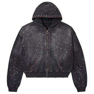 เสื้อฮู้ดดี้คริสตัลประดับเพชรเม็ดใหญ่ ทรงโอเวอร์ไซส์ ผ้าฝ้ายฟลีซ 100% ระบายอากาศได้ดี สไตล์สตรีทแวร์ สำหรับผู้ชายและผู้หญิง แฟชั่นลำลอง - Product Image 1