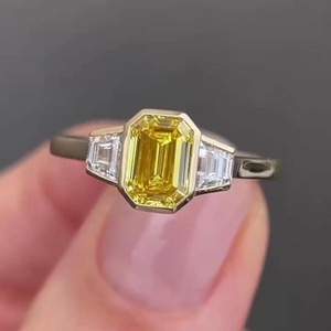 3ct Fancy Yellow Diamond Three Stone Bezel <b>Set</b> 14K White <b>Gold</b> Engagement <b>Ring</b> IGI Certified VS+ Clarity for Women - Product Image 1