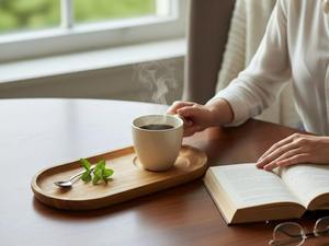 Bandeja de Madera para Servir Café y Té, Portavasos, Bandeja Ovalada Minimalista para Desayuno, Hecha a Mano, Ecológica, Multifuncional para Hoteles - Product Image 2