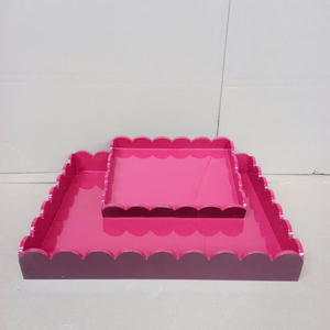Modern scalloped lacquer serving tray from <b>Vietnam</b>, designed with premium craftsmanship and customizable color solutions - Product Image 1