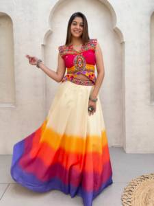 Traditional Women Printed Cotton <b>Lehenga</b> Crop <b>Top</b> Colorful Embroidery Mirror Work Kutchi Design Party Wear Floor-Length Quick - Product Image 3