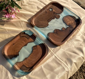 Custom Made High Quality Wood And Resin Tray Wooden <b>Epoxy</b> Tea <b>Coffee</b> Serving Tray - Product Image 2