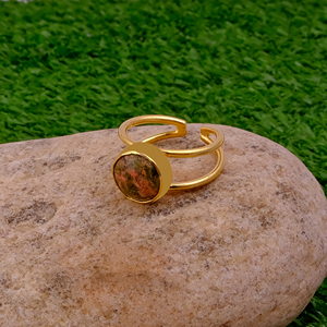 Unakite Adjustable <b>Ring</b> Gold Plated Natural Unakite Gemstone Double Band <b>Ring</b> Handmade Cabochon <b>Statement</b> Jewelry Wholesale - Product Image 4