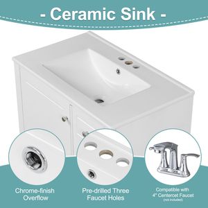 Mobile da Bagno Bianco da 30 Pollici con Lavabo, Una Porta e Ripiano, Tre Cassetti con Chiusura Ammortizzata - Product Image 5