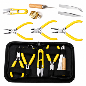 Kit de herramientas para hacer joyas, alicates de acero inoxidable con mangos amarillos para manualidades, juego de 8 piezas - Product Image 1