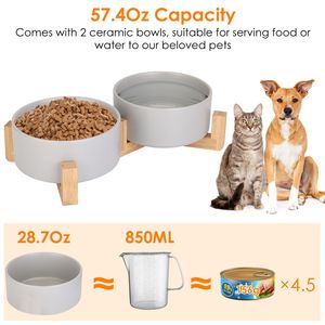 Doppia Ciotola in Ceramica da 28.7 Oz con Supporto in Legno, Alimentatore Rialzato per Cani e Gatti di Piccola Taglia - Product Image 5