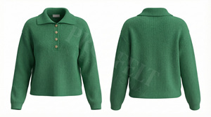 Pull polo côtelé élégant 100 % polyester avec boutons sur le devant, pull décontracté en maille, confortable, doux, tendance, à manches longues - Product Image 3