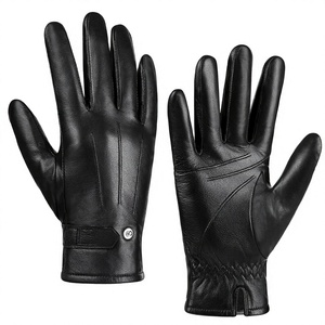 Gants de poignet en peau de mouton noire pour hommes, compatibles avec les écrans tactiles, thermiques, écologiques, pour le sport, l'hiver et l'usage quotidien - Product Image 1