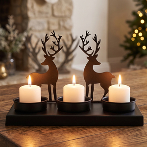 Black Powder Coating Finish Reindeer 3 Cup <b>Candle</b> Holder Metal Silhouette Design For Christmas Decoration & <b>Winter</b> Tabletop - Product Image 1
